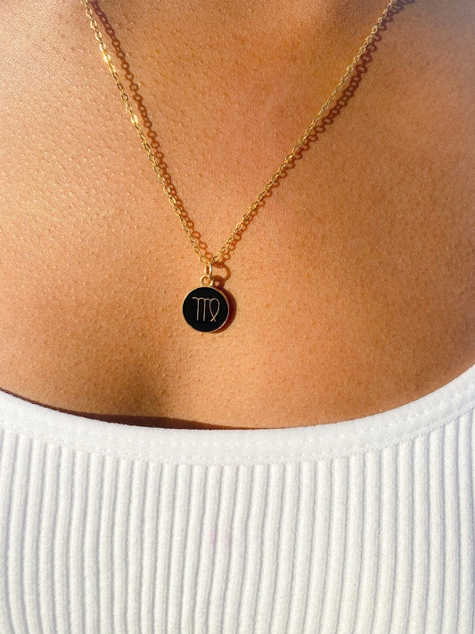 Black and Gold Zodiac Symbol Pendant Necklace